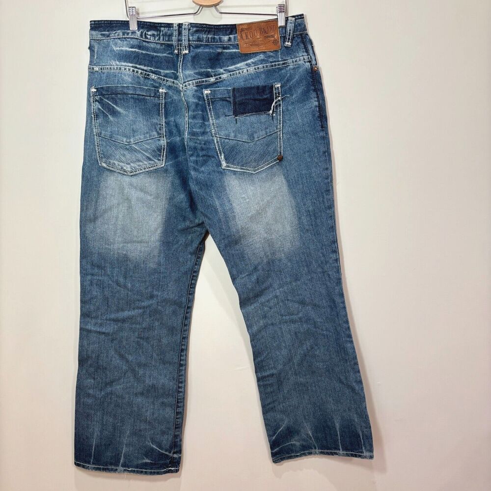 AKOO Jeans Men 42 Blue Distressed No Rivals Straight Leg Denim Hip Hop Y2K 90s